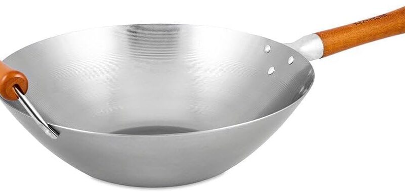 Ken Hom Excellence Carbon Steel Wok Pan, 32cm Flat Base
