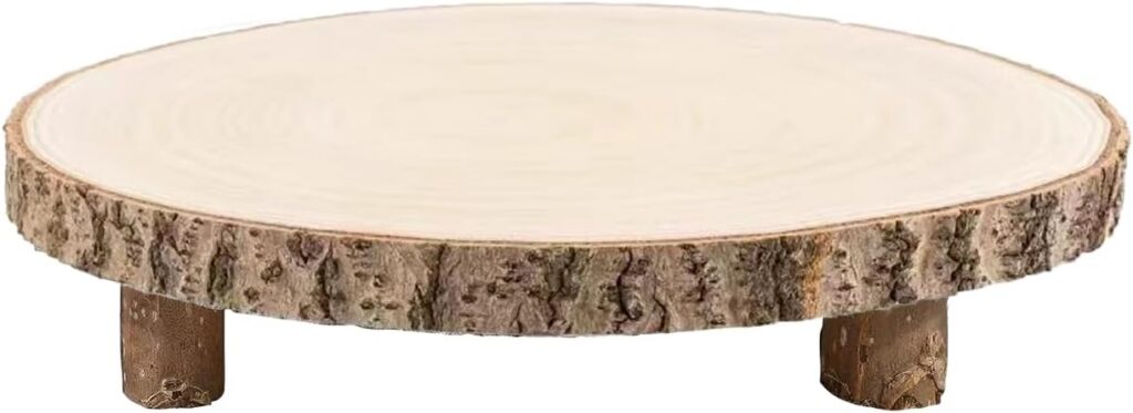 Footed Bark-Edge Wood Slice Cake Stand