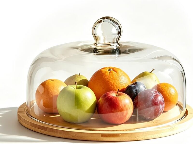 Glass Cloche Cake Stand on Bamboo Base