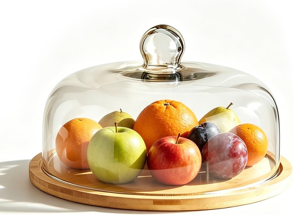 Glass Cloche Cake Stand on Bamboo Base