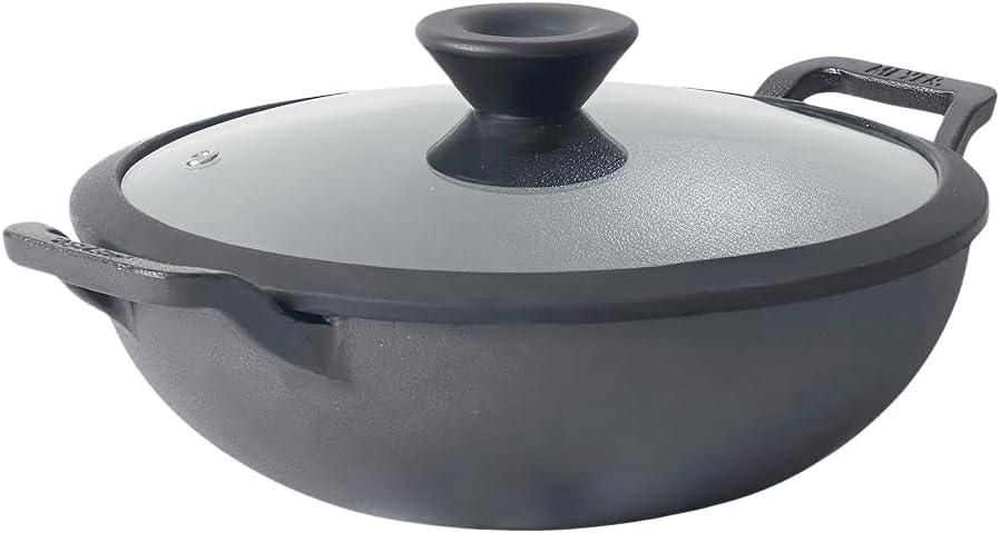 Meyer Pre Seasoned Cast Iron Wok, 26cm with Glass Lid