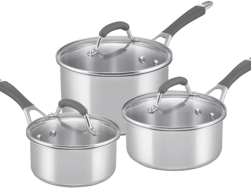 RACO Reliance Stainless Steel Saucepan Set, 3-Piece with Glass Lids
