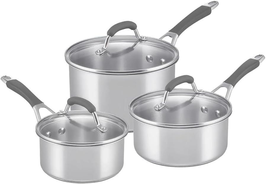 RACO Reliance Stainless Steel Saucepan Set, 3-Piece with Glass Lids