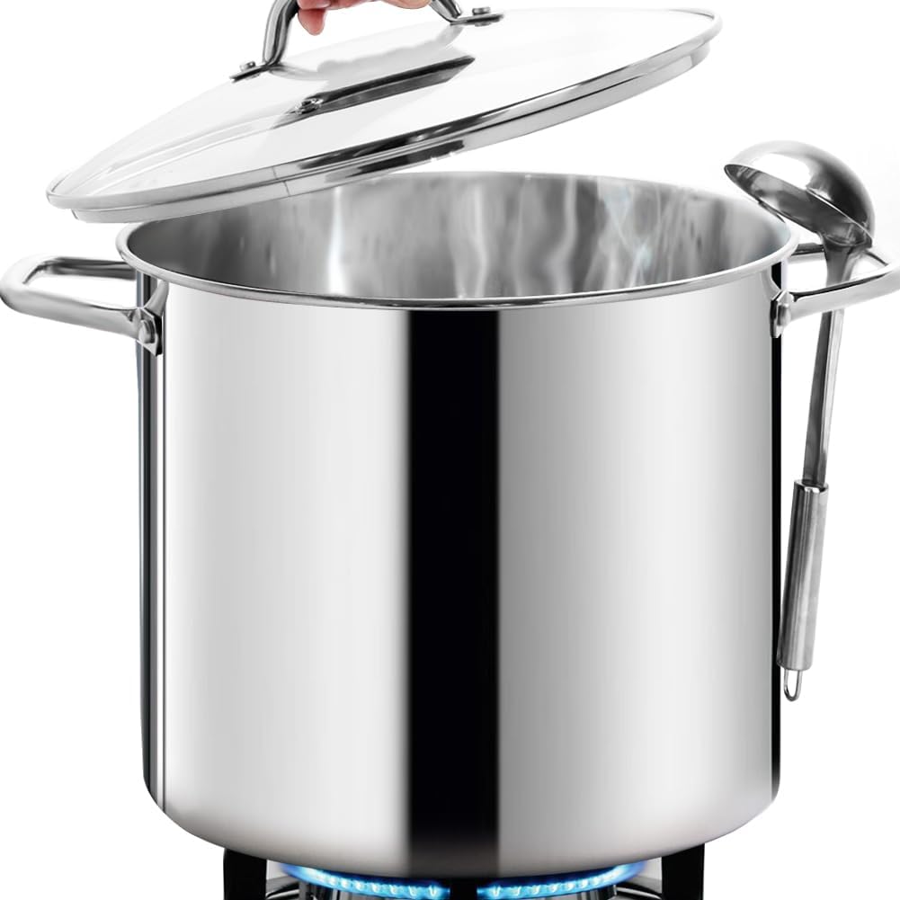 HOMICHEF Nickel Free Stainless Steel Stock Pot, 22.5 Litre, Lid