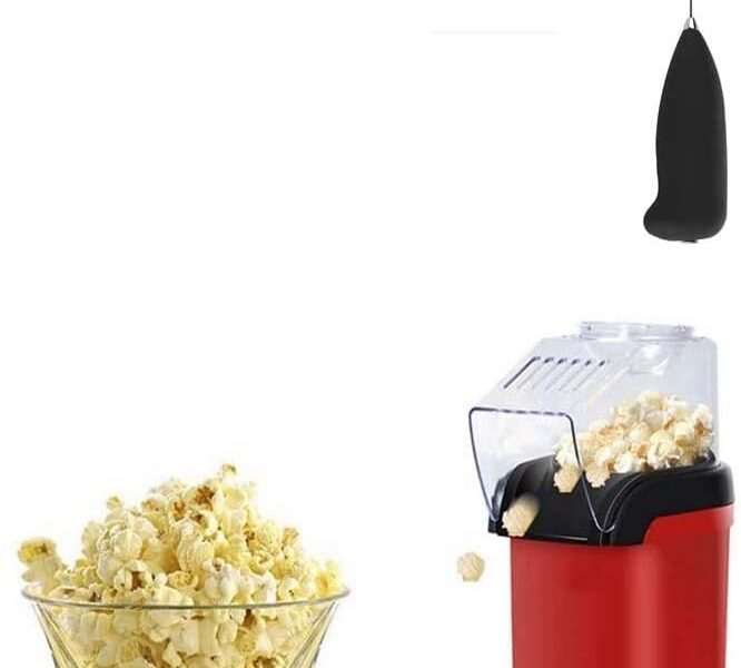 Mini Electric Popcorn Machine with Built-In Milk Frother, 1100W