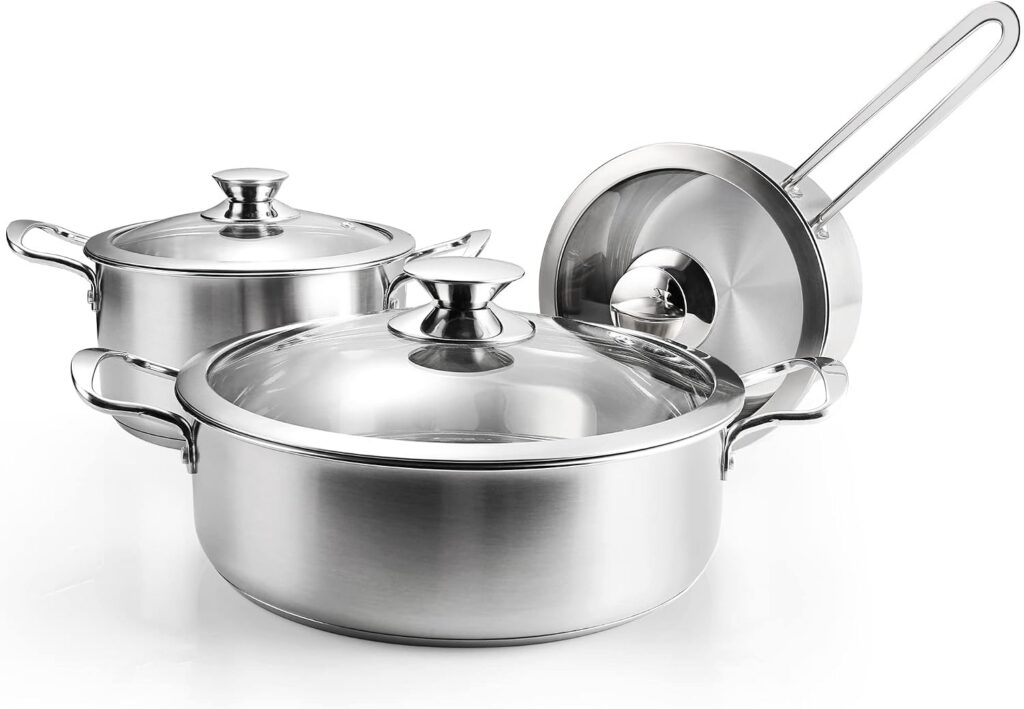6-Piece Stainless Steel Pot Set with Glass Lids