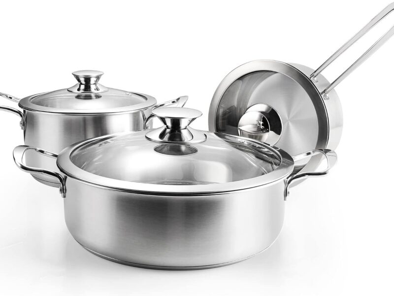 6-Piece Stainless Steel Pot Set with Glass Lids