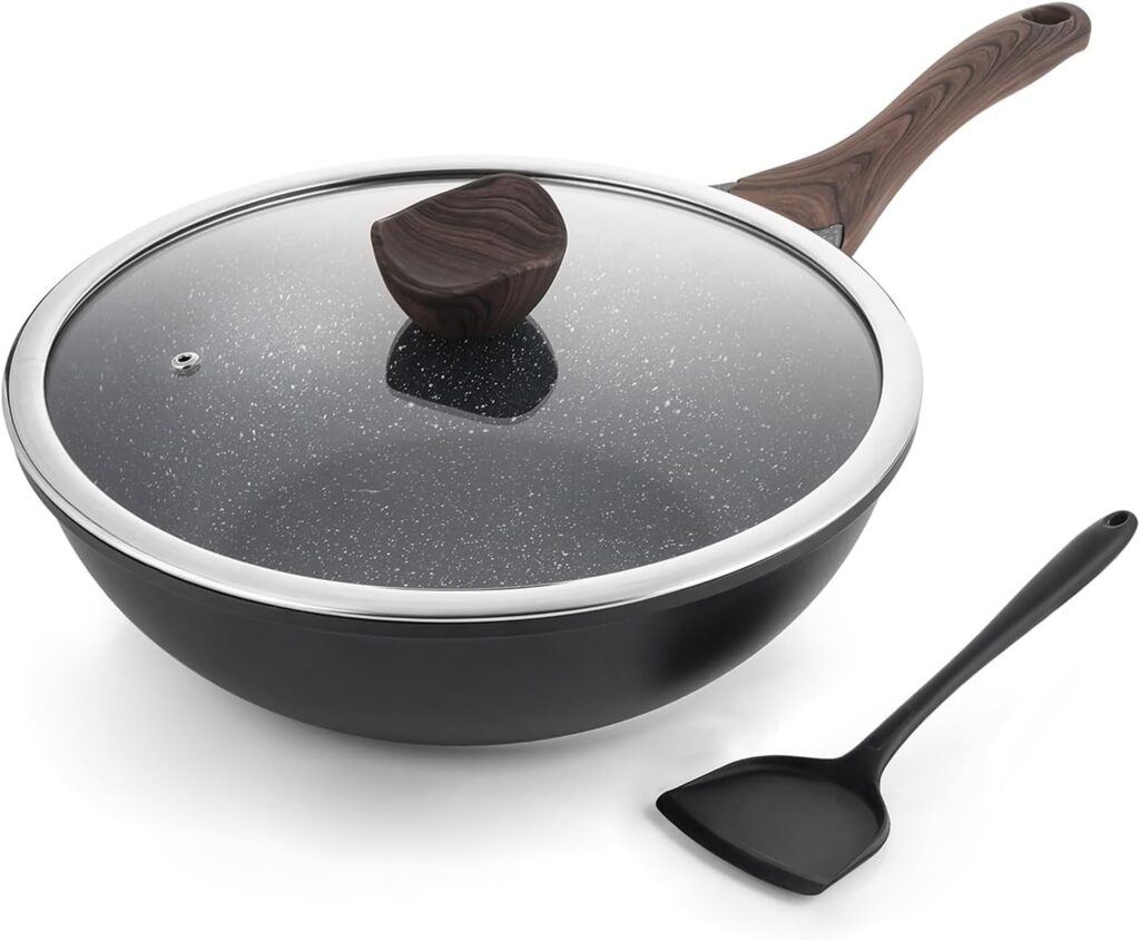Kordisen Nonstick Wok, 12 Inch Granite Coated with Lid
