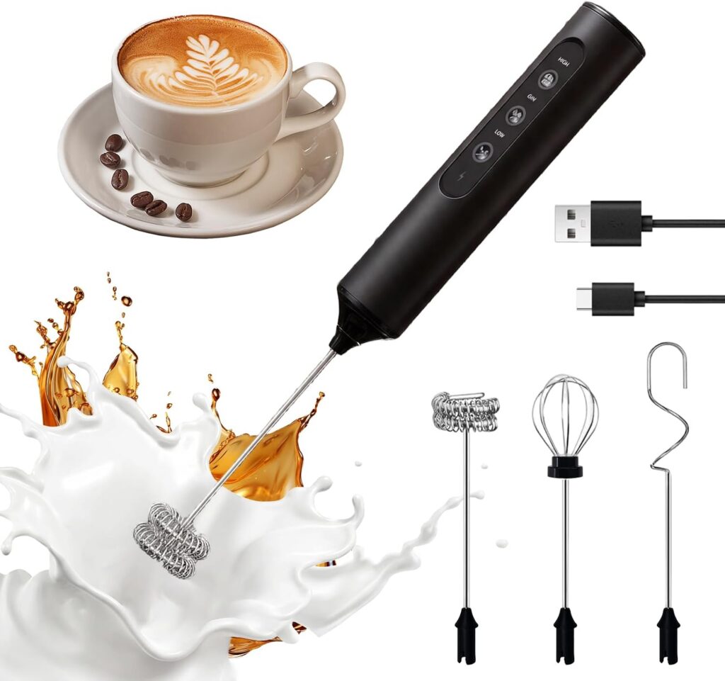 Katbite Three-Whisk Electric Frother with Metal Stand