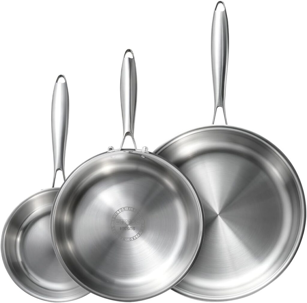 3-Piece Five-Ply Stainless Steel Frying Pan Set