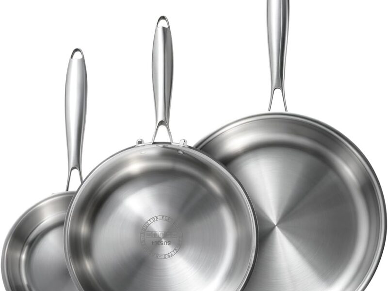 3-Piece Five-Ply Stainless Steel Frying Pan Set