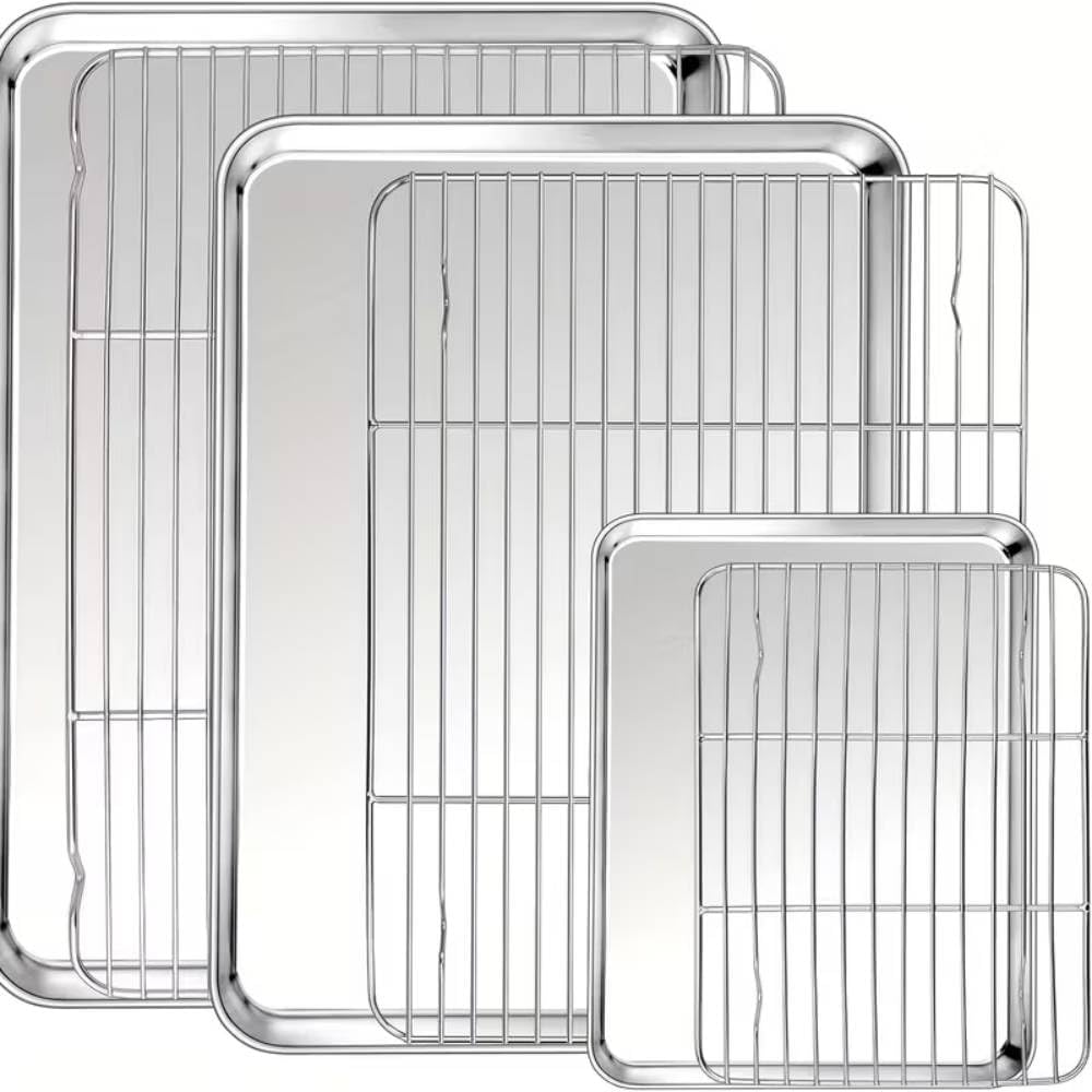 Three-Size 304 Stainless Baking Tray Set with Rack