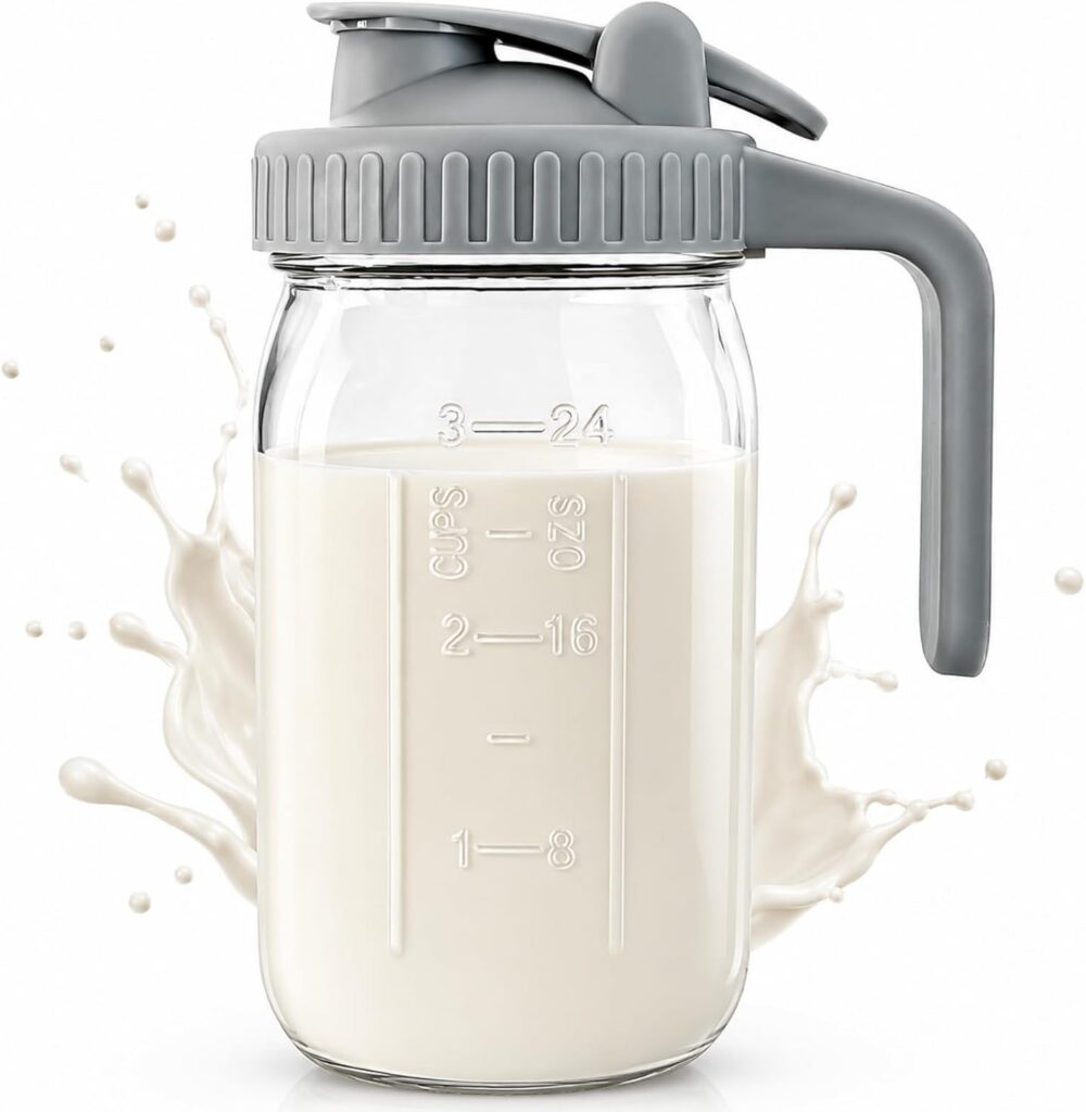 7 CODE 32oz Glass Milk Pitcher with Lid