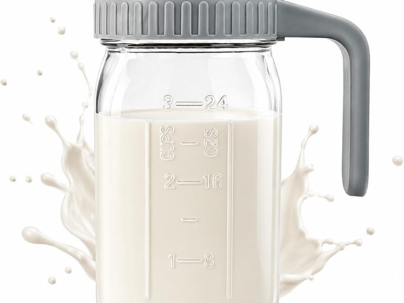 7 CODE 32oz Glass Milk Pitcher with Lid