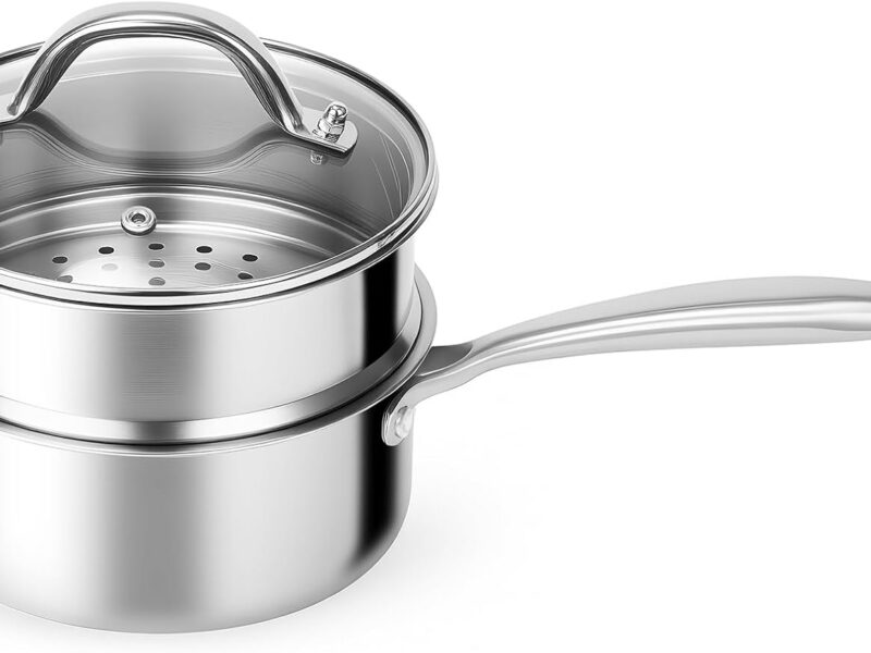 Tri-Ply Stainless Steel Saucepan with Vegetable Steamer Basket