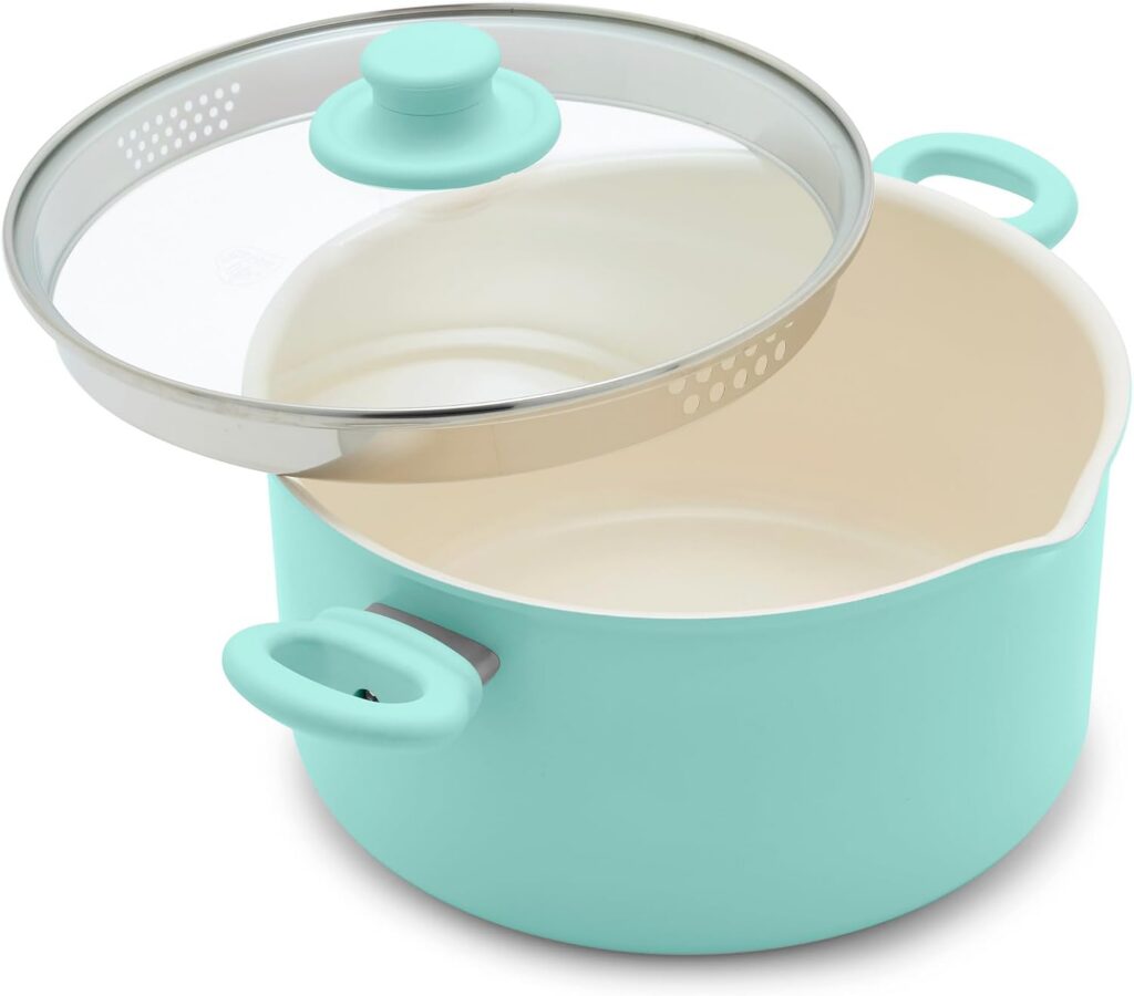 GreenLife Ceramic Nonstick Stockpot, 6QT, Glass Straining Lid