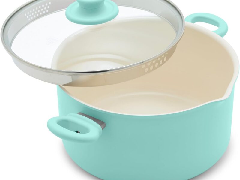GreenLife Ceramic Nonstick Stockpot, 6QT, Glass Straining Lid