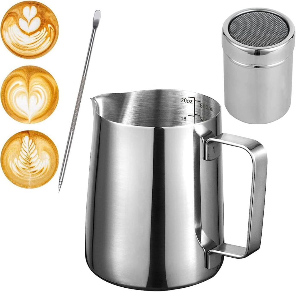 Answaily 600ml Stainless Steel Frothing Pitcher Set