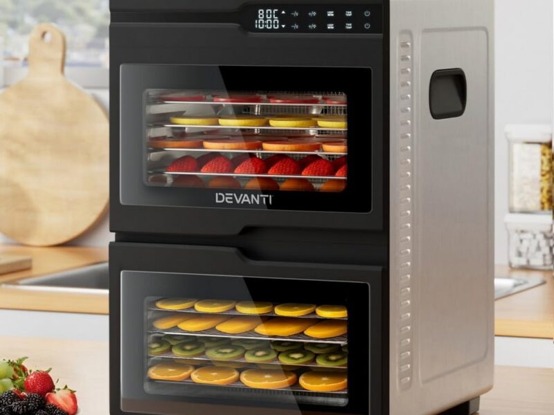 Devanti 12-Tray Food Dehydrator, 1200W Dual Zone & LED Touchscreen