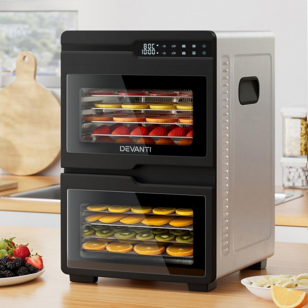 Devanti 12-Tray Food Dehydrator, 1200W Dual Zone & LED Touchscreen