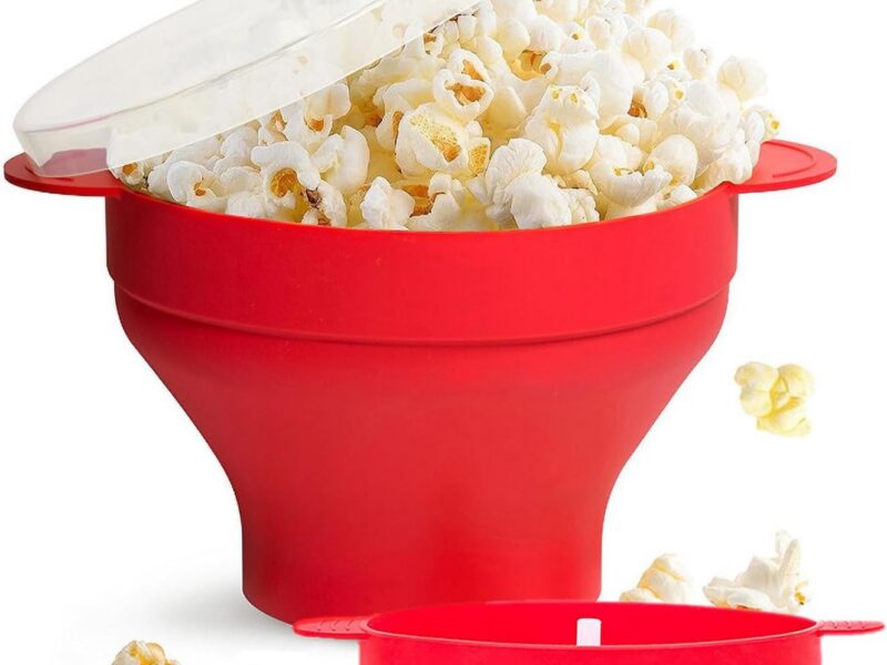 Silicone Collapsible Microwave Popcorn Bowl with Handle, High Heat Resistant, Red