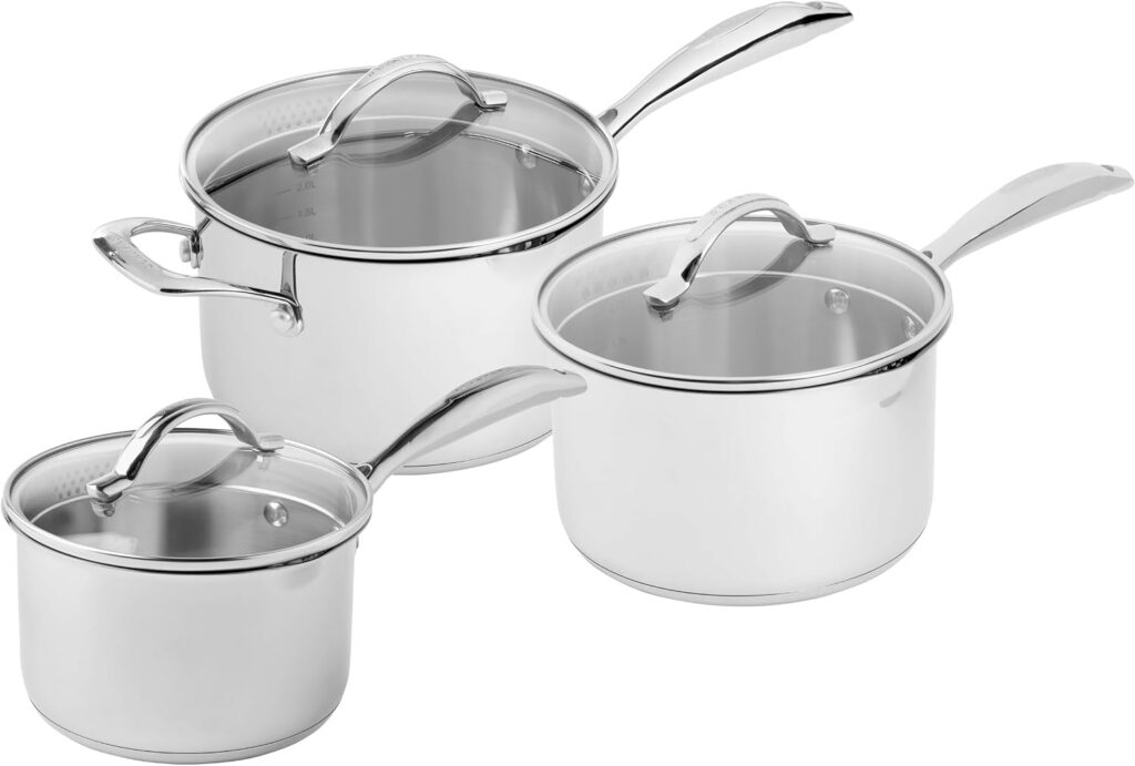Scanpan STS Covered Stainless Steel Saucepan Set, 16cm, 18cm & 20cm