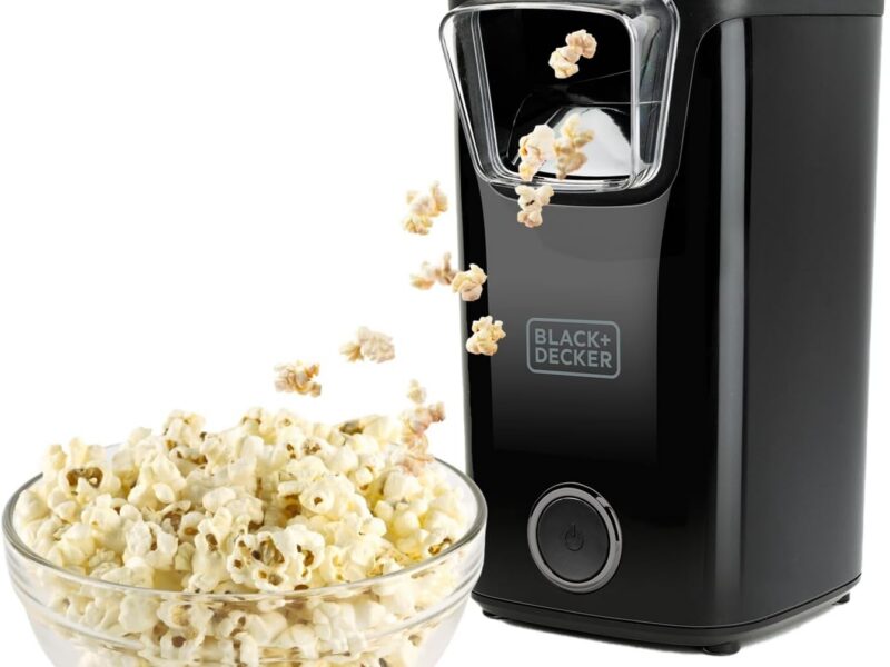 Black+Decker BXPC1100E Oil-Free Popcorn Maker, Compact Red, 1100W, 3-Minute