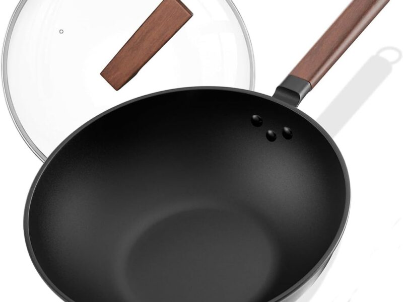 Carbon Steel Non Stick Wok, 13 Inch with Lid