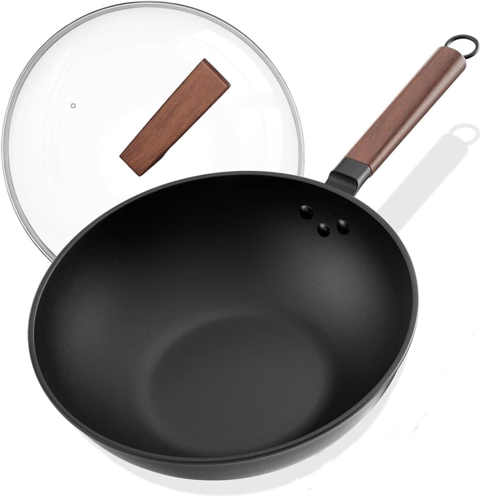 Carbon Steel Non Stick Wok, 13 Inch with Lid