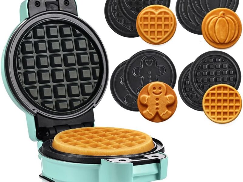 LEHMANN Mini Waffle Maker with 4 Interchangeable Shapes