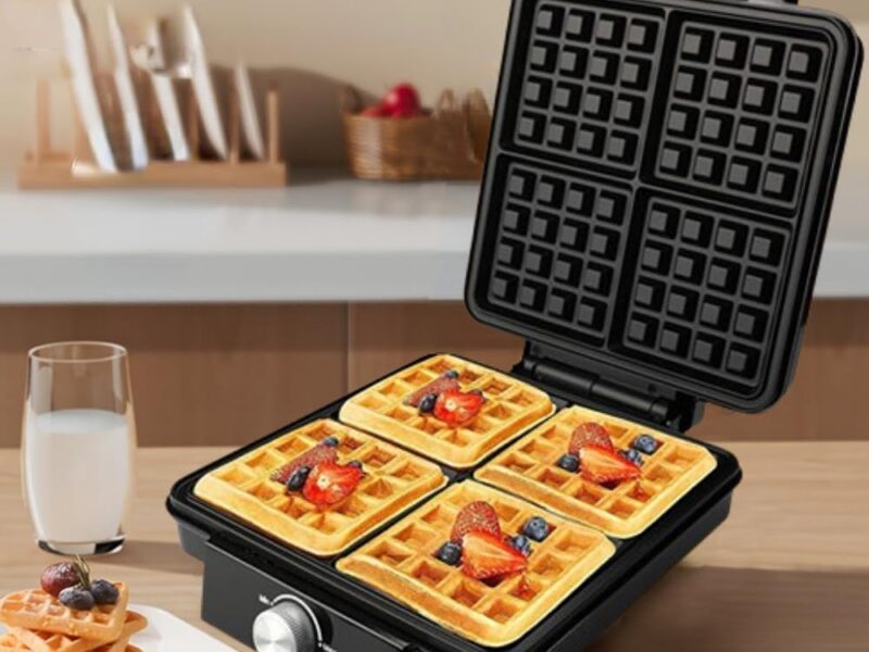 1500W 4-Slice Square Waffle Maker, Stainless Steel