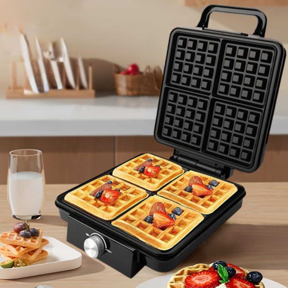 1500W 4-Slice Square Waffle Maker, Stainless Steel