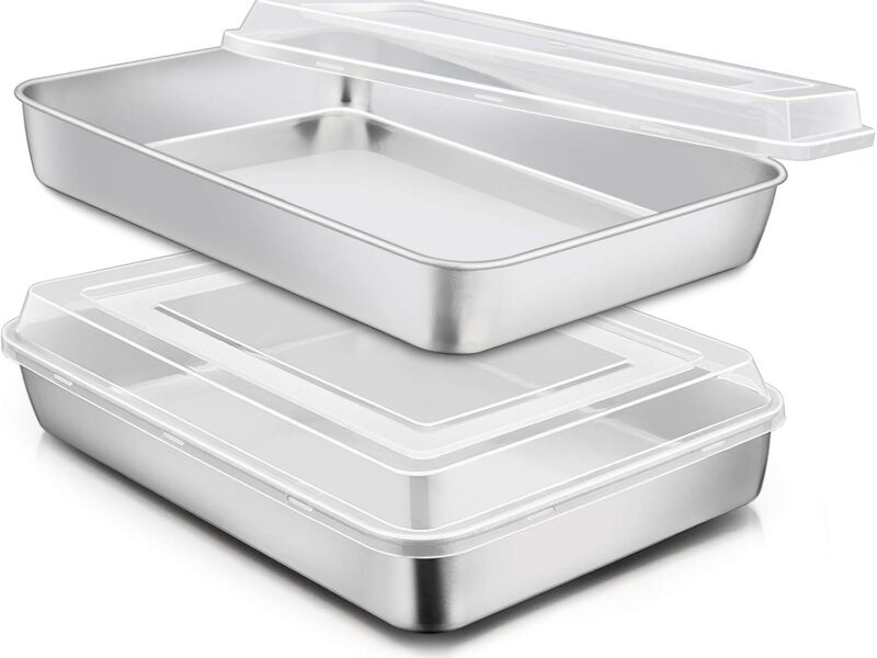E-far Covered Stainless Sheet Cake Pans, Set of 2