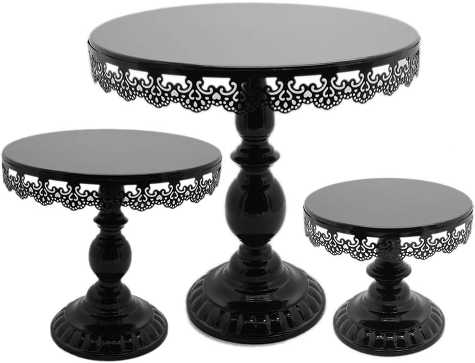 Three-Piece Iron Pedestal Cake Stand Set, Black