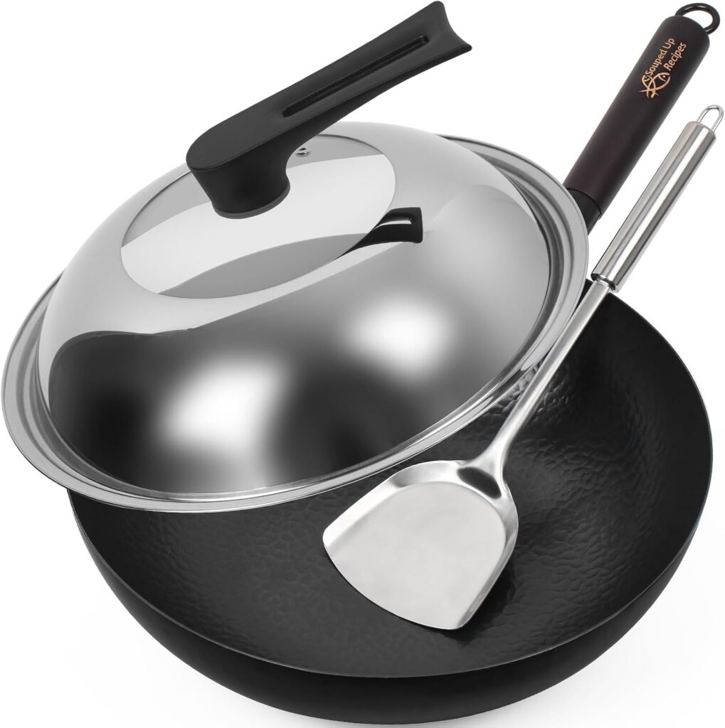 Carbon Steel Wok, 12.5 Inch with Lid & Spatula