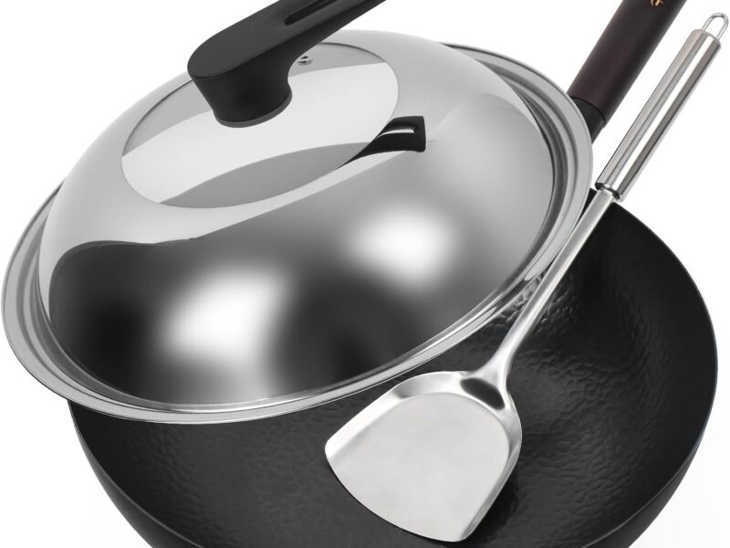 Carbon Steel Wok, 12.5 Inch with Lid & Spatula