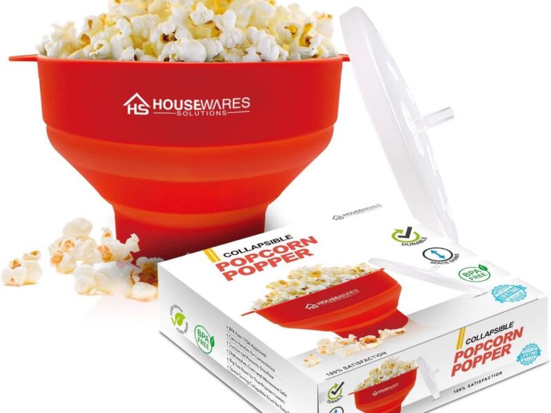 Collapsible Silicone Microwave Popcorn Bowl, Hot Air, Lid & Handles