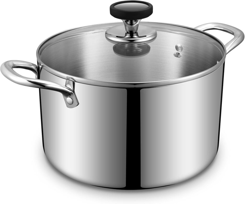 Tri-Ply Stainless Steel Stock Pot, 6.5 Quart, Glass Lid