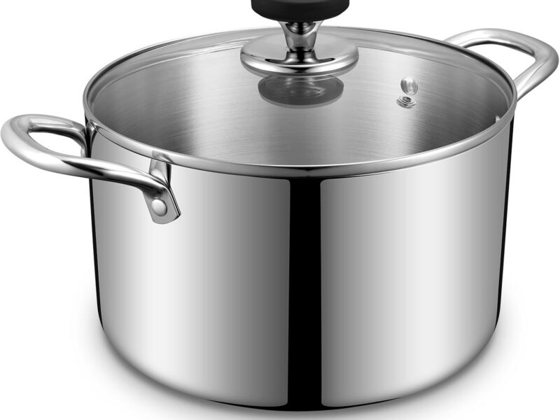 Tri-Ply Stainless Steel Stock Pot, 6.5 Quart, Glass Lid