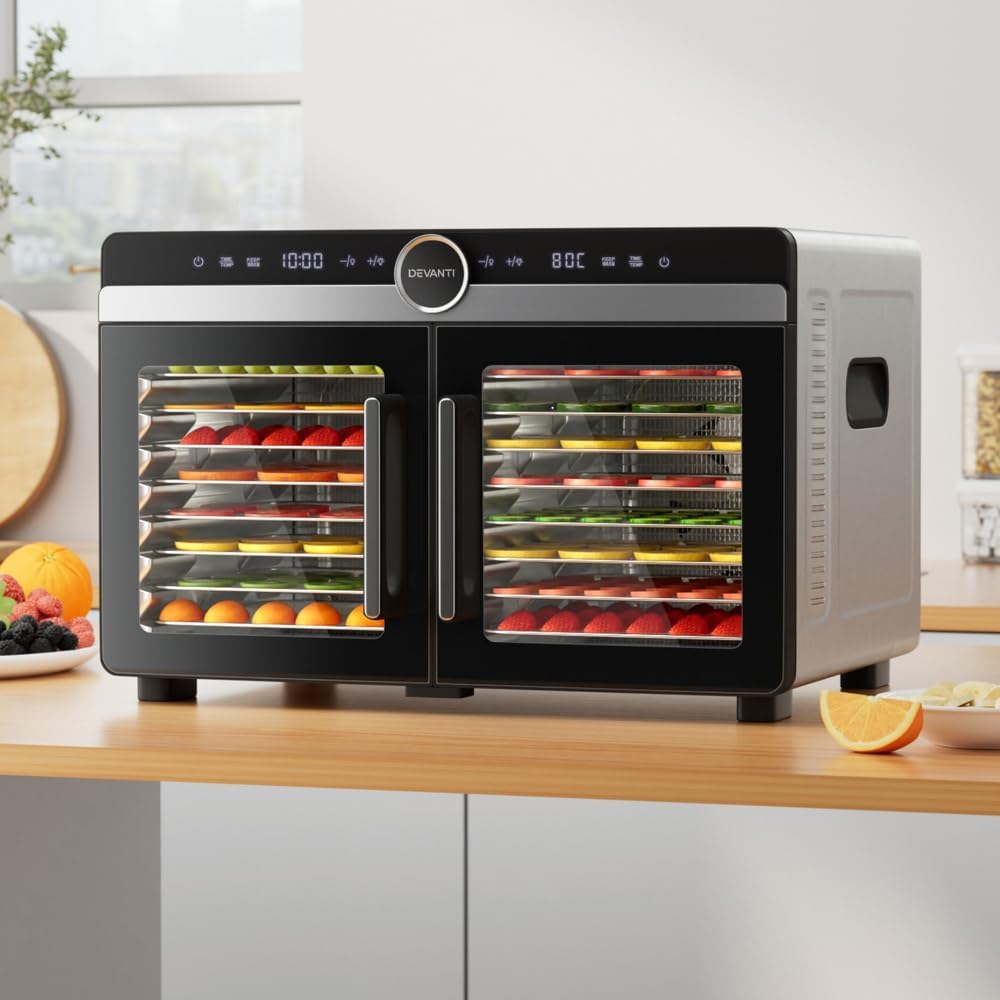 Devanti 16-Tray Food Dehydrator, 1400W Dual Zone & LED Touchscreen