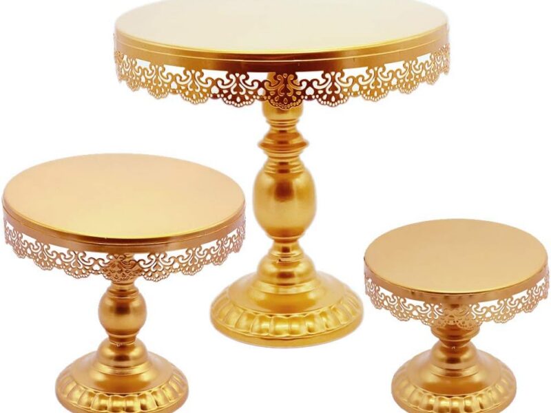 Gold Round Iron Cake Stand Set, Three Pieces