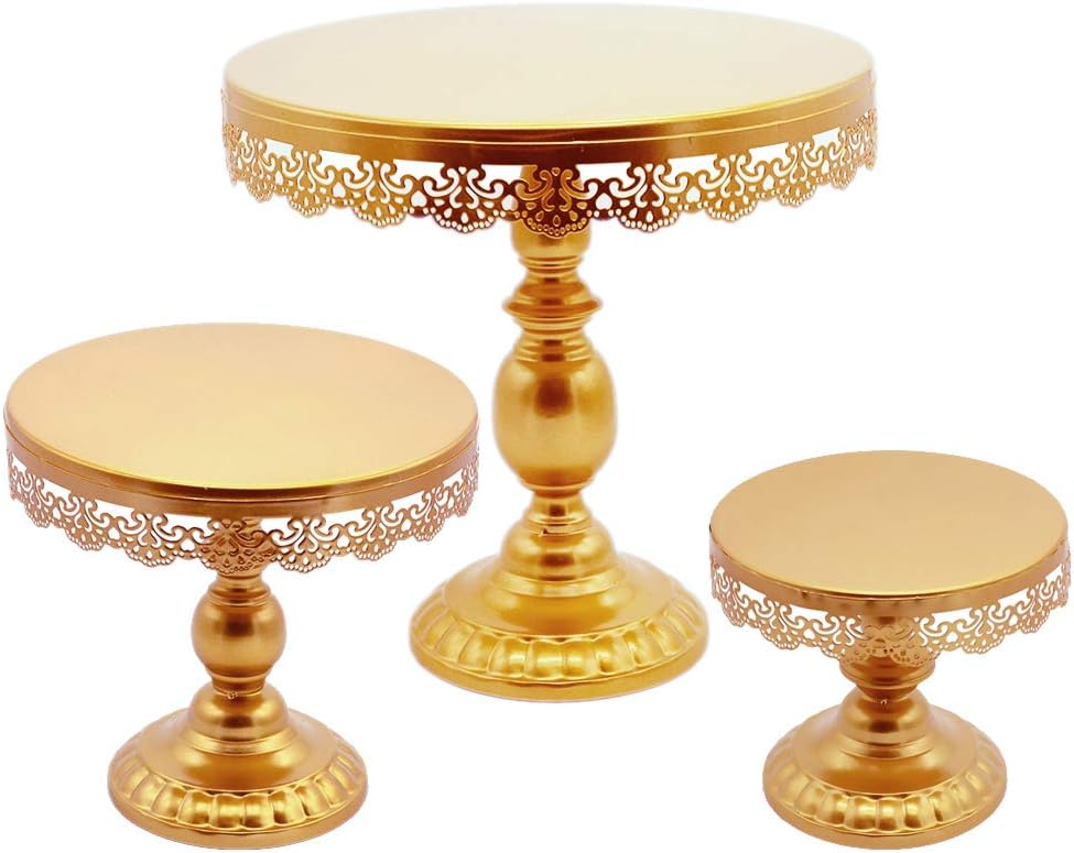Gold Round Iron Cake Stand Set, Three Pieces