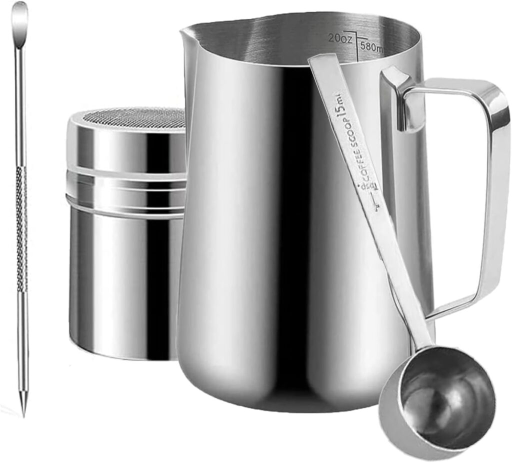 AHYUANBA 600ml Stainless Steel Frothing Pitcher Set