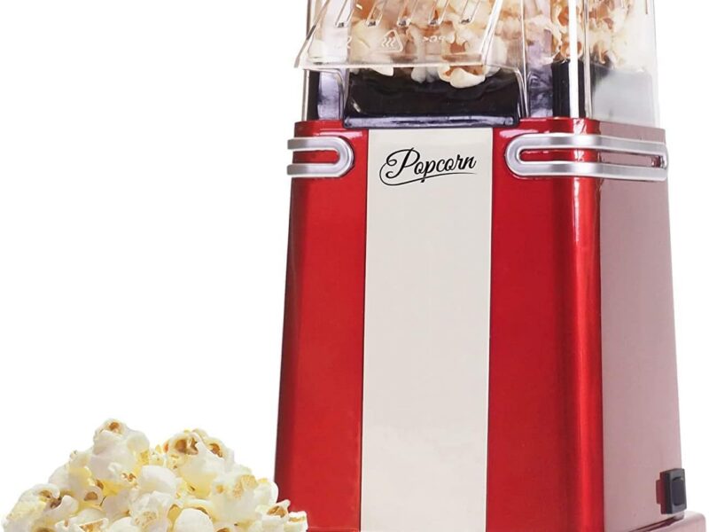Gadgy Low-Fat Hot Air Popcorn Maker, Retro Red Coated, 1200W, Removable Lid