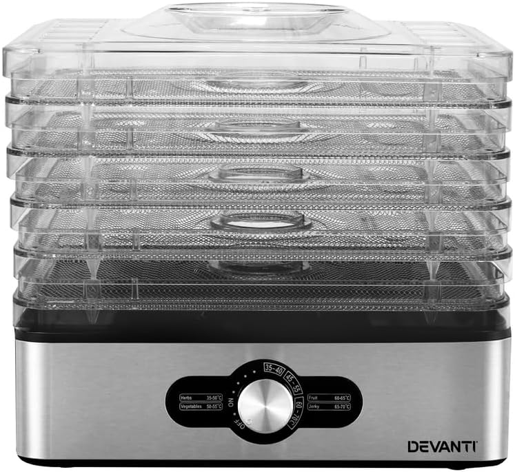Devanti 5-Tray Stainless Steel Food Dehydrator, 240W Knob Control