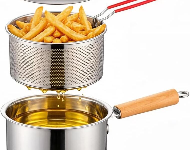 2.5L 304 Stainless Steel Deep Fryer Pot with Oil Strainer
