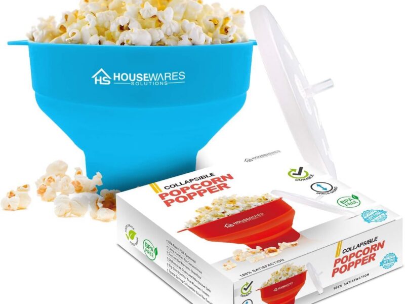 Collapsible Silicone Hot Air Popcorn Bowl, Microwave, Lid & Handles, Aqua