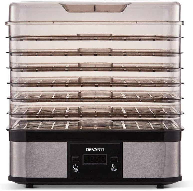 Devanti 7-Tray Food Dehydrator, 245W LCD Timer & Stainless Steel