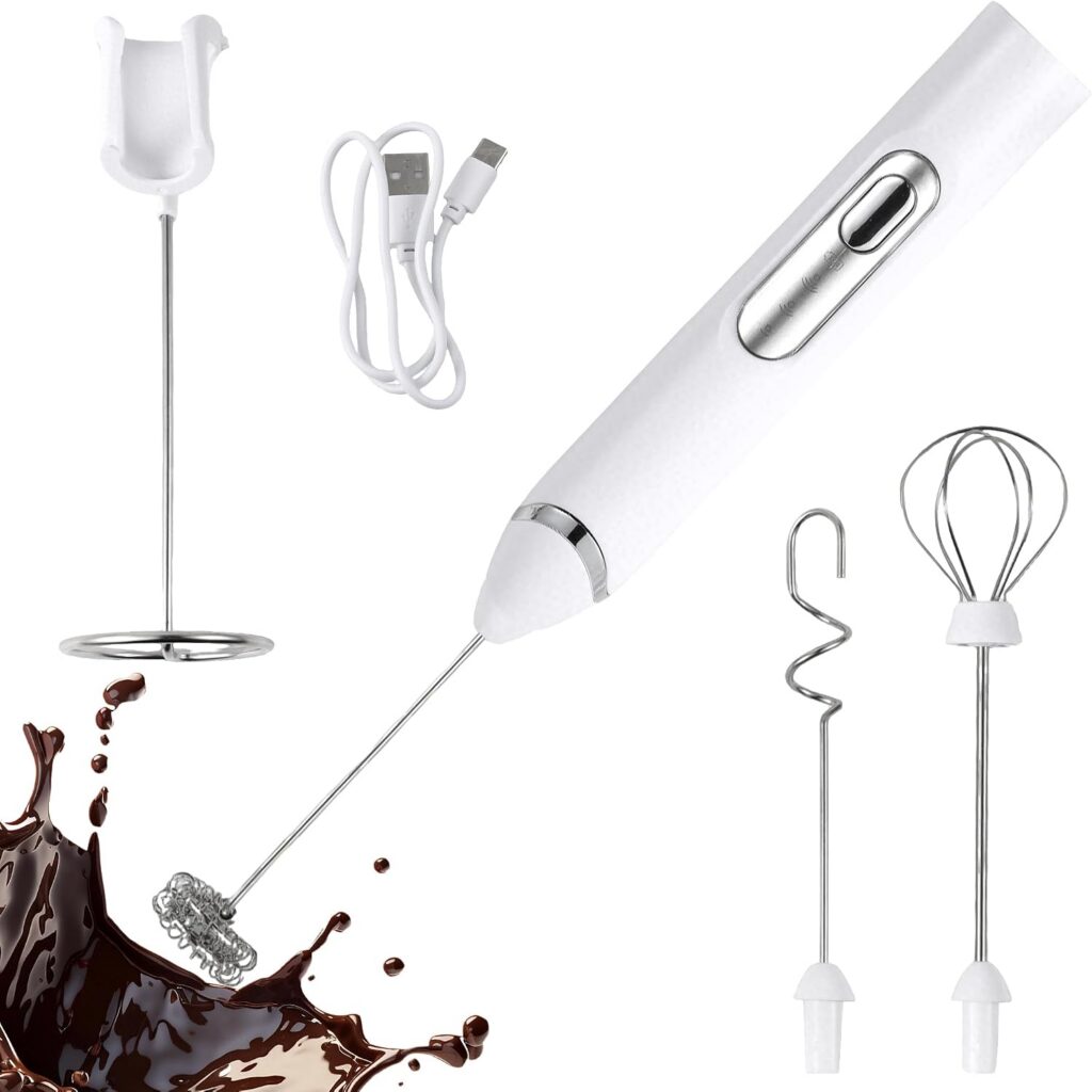 Rechargeable Frother Wand with Stand, White
