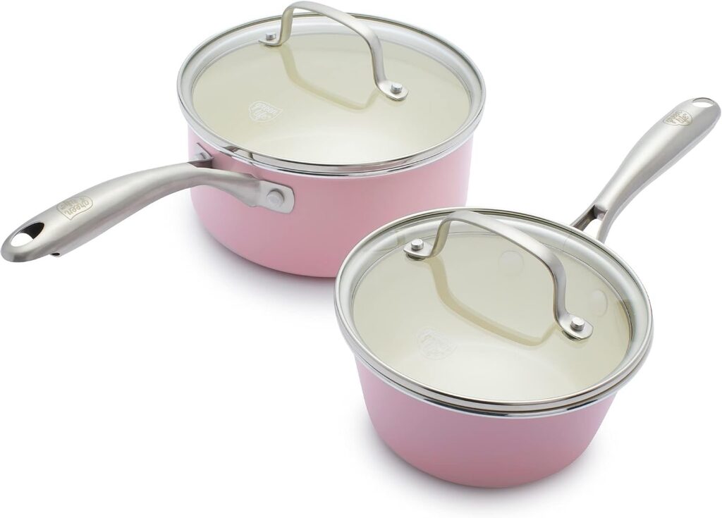 GreenLife Artisan Ceramic Nonstick Saucepan Set, 1QT & 2QT with Lids